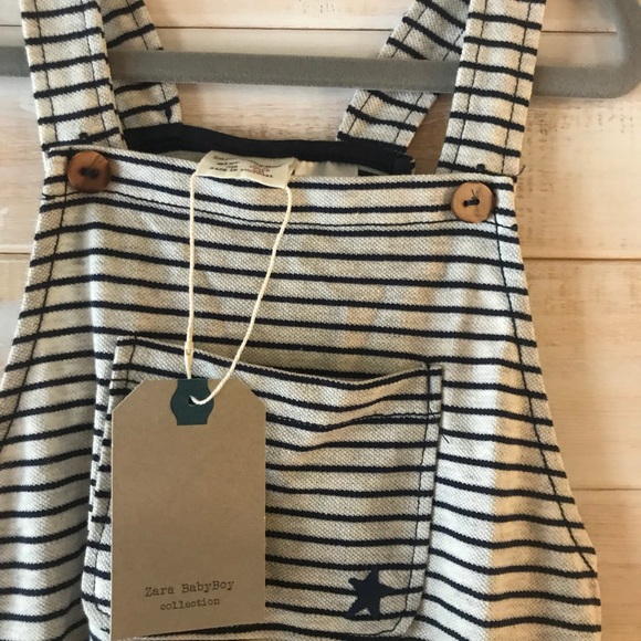 {Zara} Last 1! Baby Boy Overalls Cotton Striped - Picture 2 of 8
